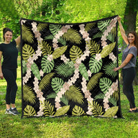 Black Hawaii Plumeria Lei With Tropical Leaves Quilt LT14 - Polynesian Pride
