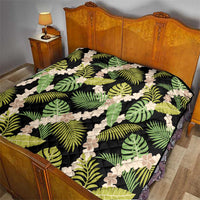 Black Hawaii Plumeria Lei With Tropical Leaves Quilt LT14 - Polynesian Pride