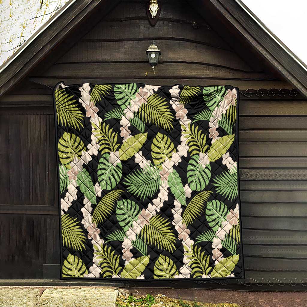 Black Hawaii Plumeria Lei With Tropical Leaves Quilt LT14 - Polynesian Pride