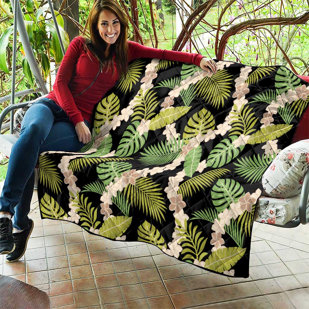 Black Hawaii Plumeria Lei With Tropical Leaves Quilt LT14 - Polynesian Pride