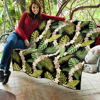 Black Hawaii Plumeria Lei With Tropical Leaves Quilt LT14 - Polynesian Pride