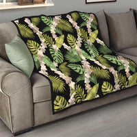 Black Hawaii Plumeria Lei With Tropical Leaves Quilt LT14 - Polynesian Pride