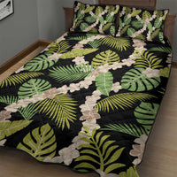 Black Hawaii Plumeria Lei With Tropical Leaves Quilt Bed Set