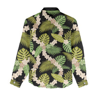 Black Hawaii Plumeria Lei With Tropical Leaves Women Casual Shirt