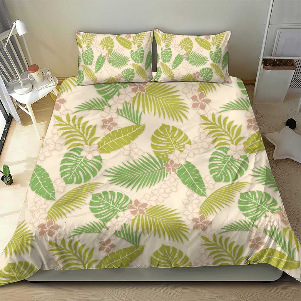 Beige Hawaii Plumeria Lei With Tropical Leaves Bedding Set
