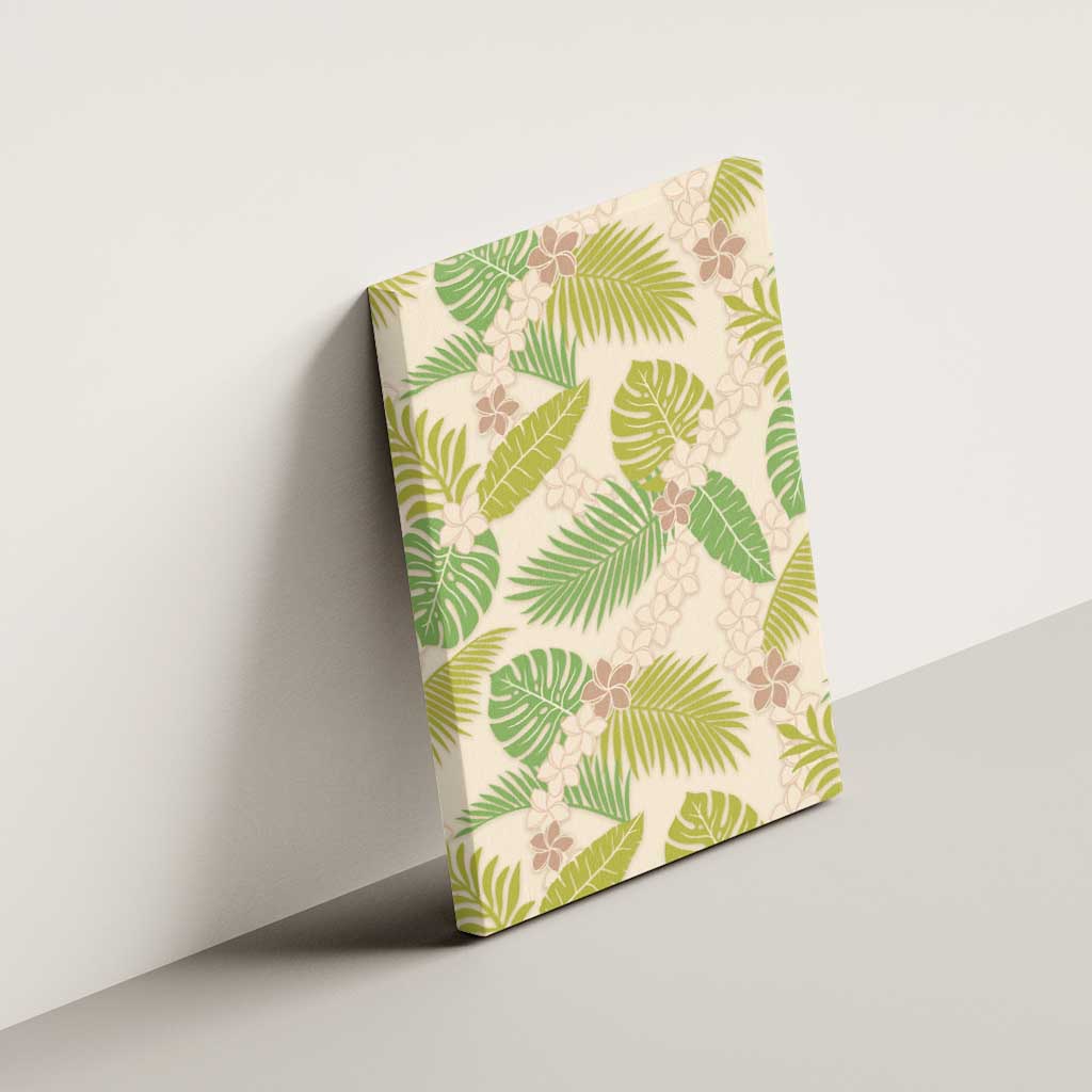 Beige Hawaii Plumeria Lei With Tropical Leaves Canvas Wall Art
