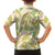 Beige Hawaii Plumeria Lei With Tropical Leaves Family Matching Off The Shoulder Long Sleeve Dress and Hawaiian Shirt