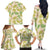 Beige Hawaii Plumeria Lei With Tropical Leaves Family Matching Off The Shoulder Long Sleeve Dress and Hawaiian Shirt