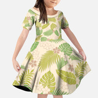 Beige Hawaii Plumeria Lei With Tropical Leaves Family Matching Puletasi and Hawaiian Shirt