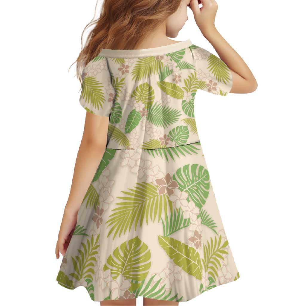 Beige Hawaii Plumeria Lei With Tropical Leaves Family Matching Tank Maxi Dress and Hawaiian Shirt