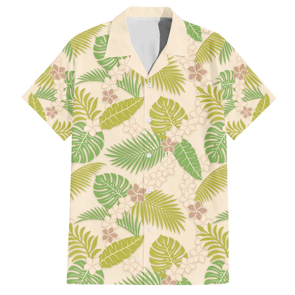 Beige Hawaii Plumeria Lei With Tropical Leaves Hawaiian Shirt