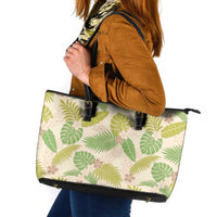 Beige Hawaii Plumeria Lei With Tropical Leaves Leather Tote Bag LT14 Beige - Polynesian Pride