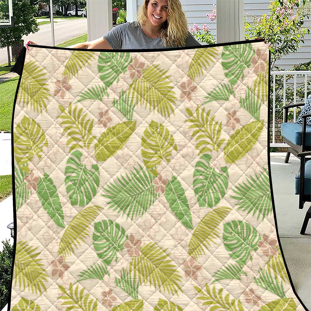 Beige Hawaii Plumeria Lei With Tropical Leaves Quilt LT14 Beige - Polynesian Pride