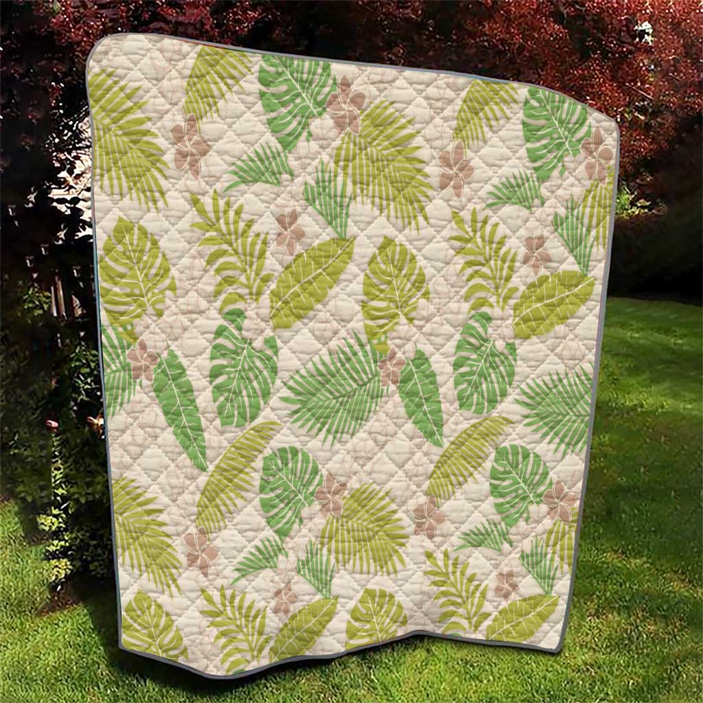 Beige Hawaii Plumeria Lei With Tropical Leaves Quilt LT14 - Polynesian Pride