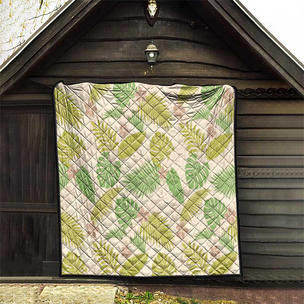 Beige Hawaii Plumeria Lei With Tropical Leaves Quilt LT14 - Polynesian Pride