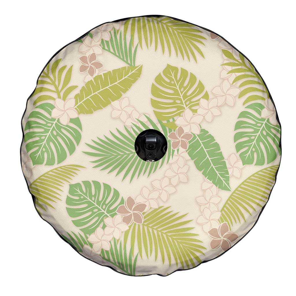 Beige Hawaii Plumeria Lei With Tropical Leaves Spare Tire Cover