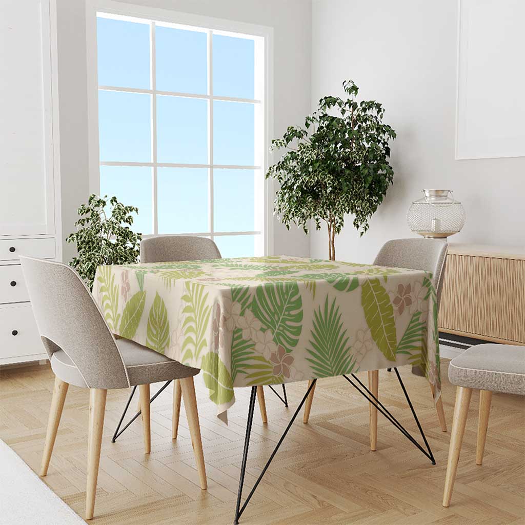Beige Hawaii Plumeria Lei With Tropical Leaves Tablecloth LT14 - Polynesian Pride
