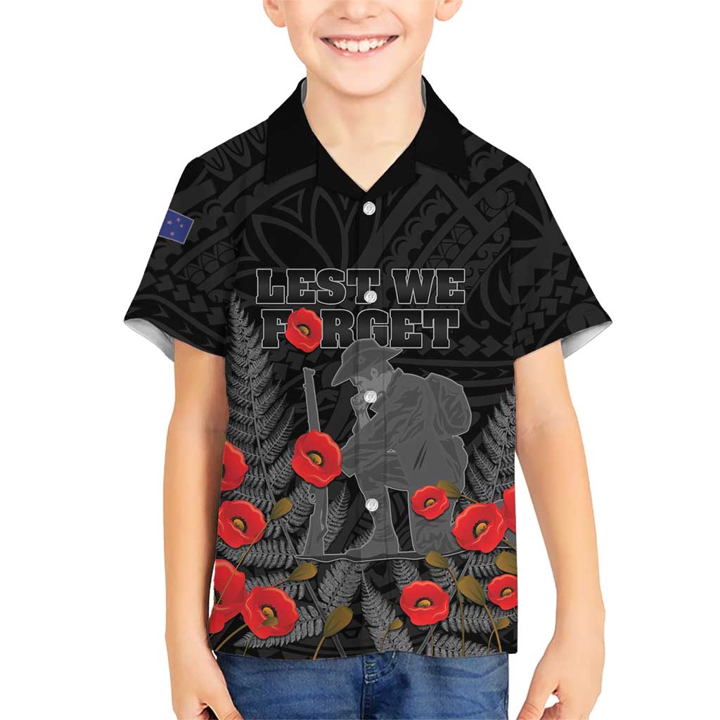 Personalised New Zealand ANZAC Day Kid Hawaiian Shirt Lest We Forget Soldier Memorial