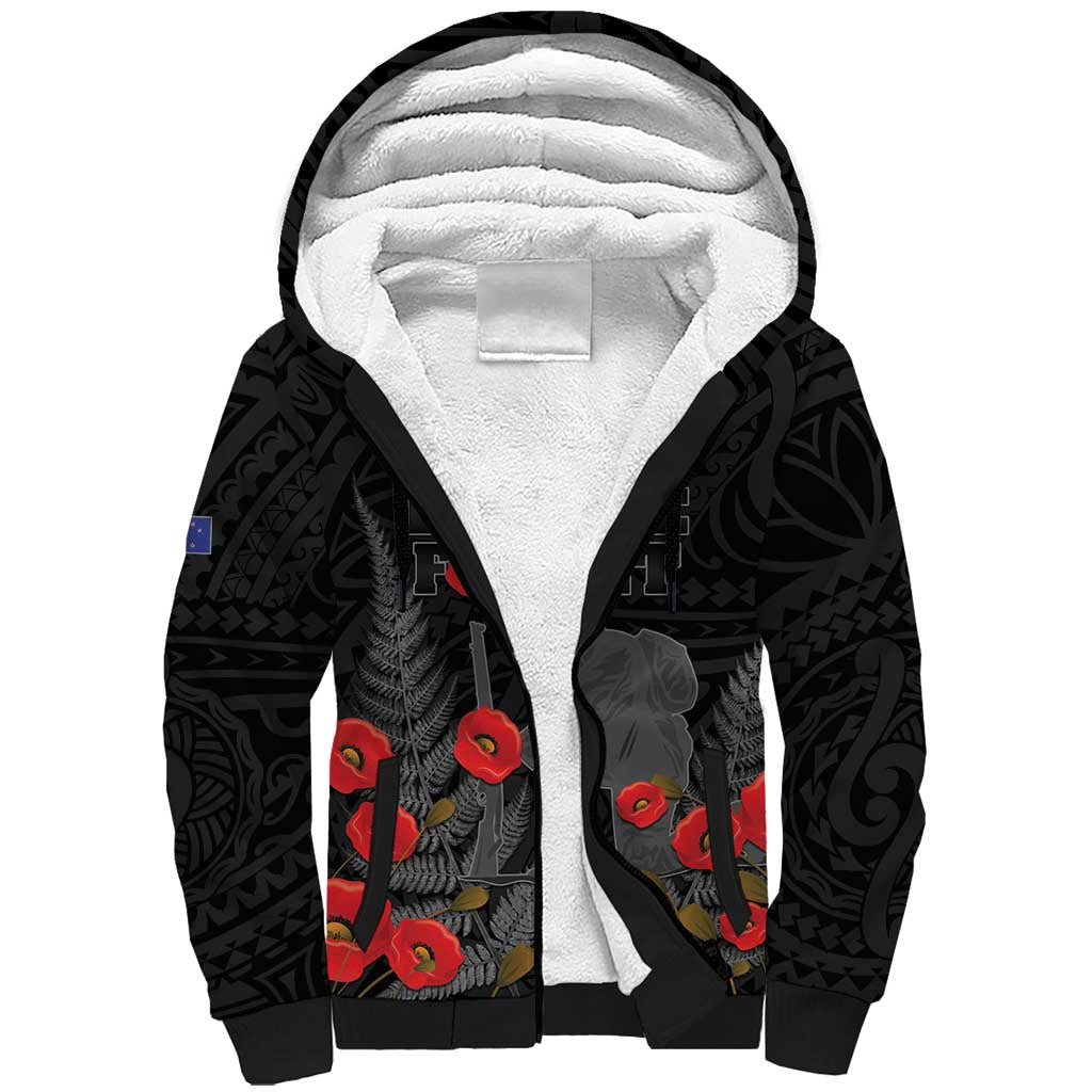 Personalised New Zealand ANZAC Day Sherpa Hoodie Lest We Forget Soldier Memorial