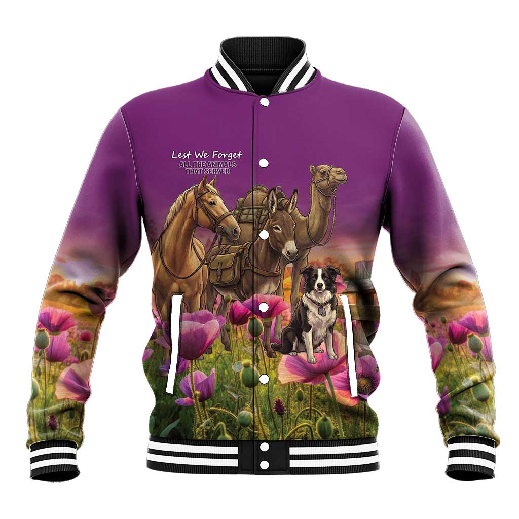 ANZAC Day Baseball Jacket Lest We Forget The Animals Of War