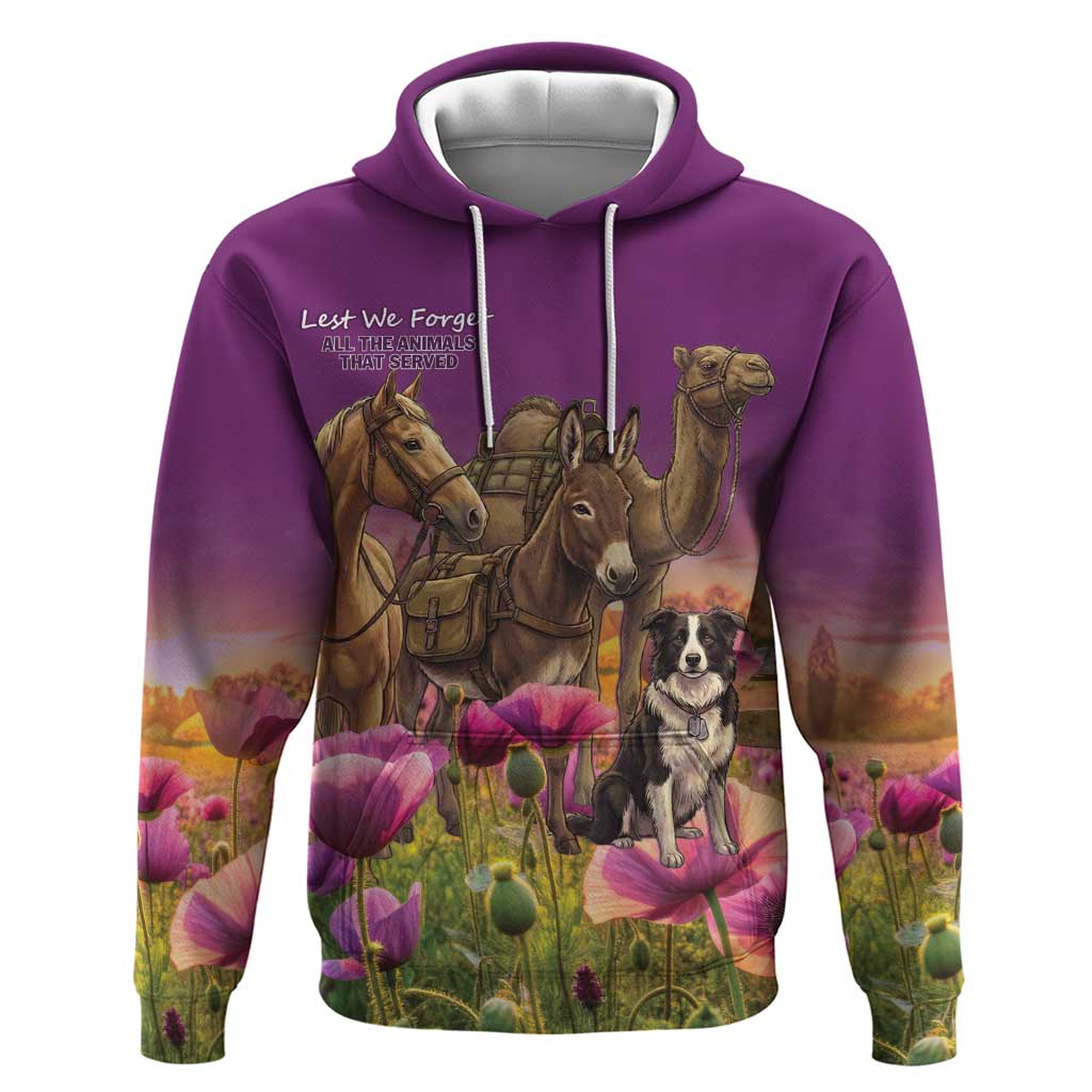 ANZAC Day Hoodie Lest We Forget The Animals Of War LT15 Pullover Hoodie Purple - Polynesian Pride
