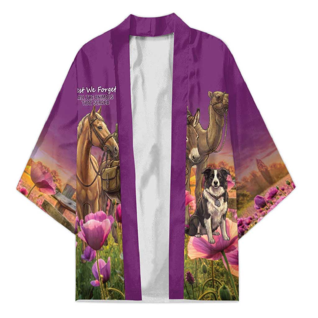 ANZAC Day Kimono Lest We Forget The Animals Of War LT15 Unisex Purple - Polynesian Pride