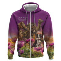 ANZAC Day Zip Hoodie Lest We Forget The Animals Of War LT15 Zip Hoodie Purple - Polynesian Pride