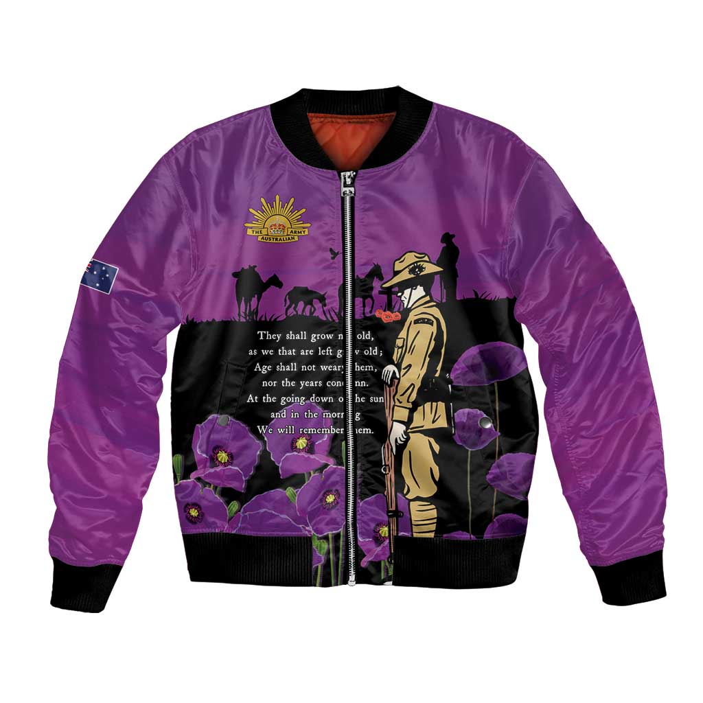 ANZAC Soldier and War Animals Bomber Jacket We Will Remember Them LT15 Unisex Purple - Polynesian Pride
