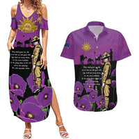 ANZAC Soldier and War Animals Couples Matching Summer Maxi Dress and Hawaiian Shirt We Will Remember Them LT15 Purple - Polynesian Pride