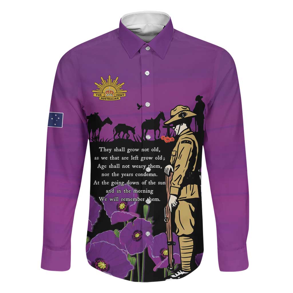ANZAC Soldier and War Animals Family Matching Mermaid Dress and Hawaiian Shirt We Will Remember Them LT15 Dad's Shirt - Long Sleeve Purple - Polynesian Pride