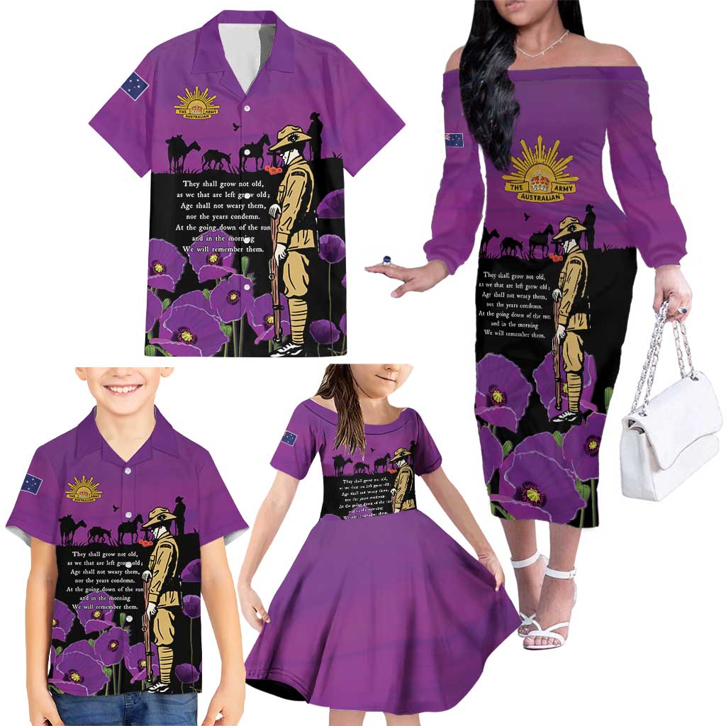 ANZAC Soldier and War Animals Family Matching Off The Shoulder Long Sleeve Dress and Hawaiian Shirt We Will Remember Them LT15 - Polynesian Pride