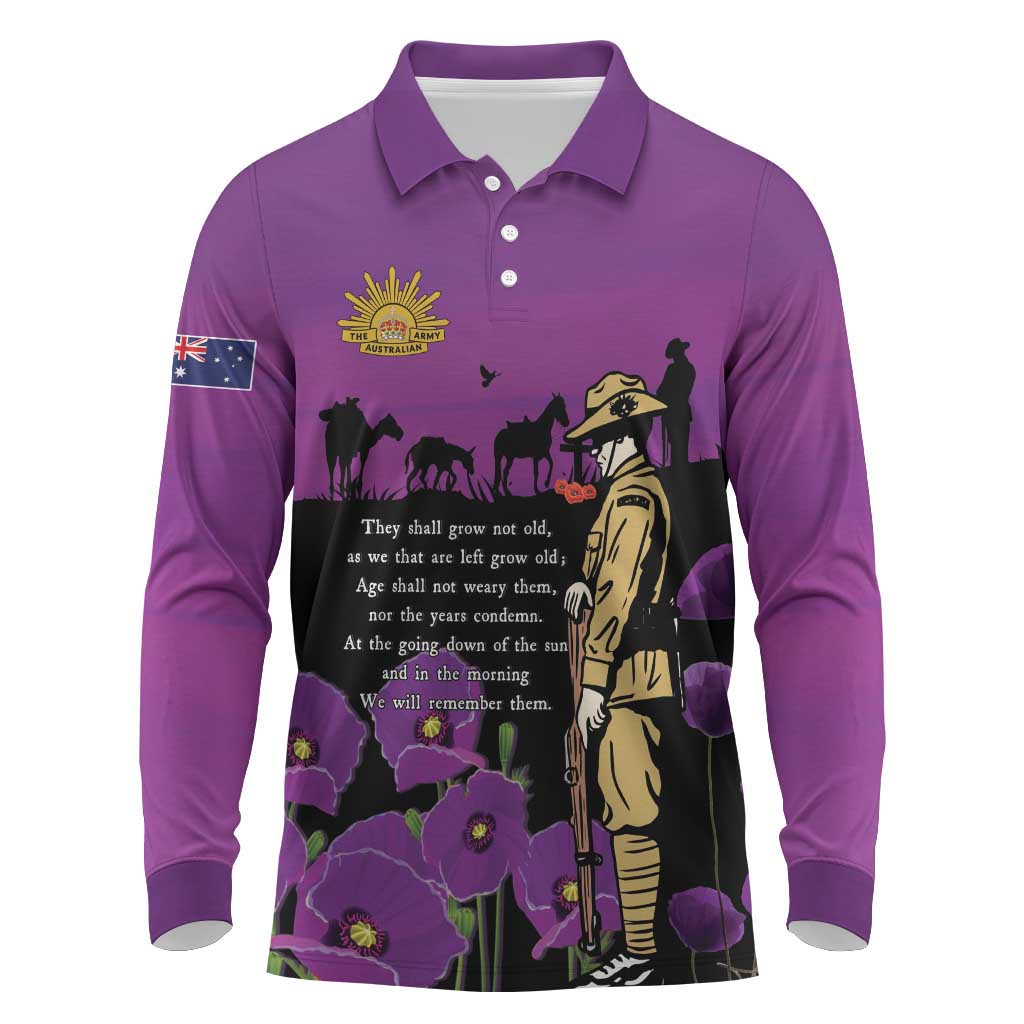 ANZAC Soldier and War Animals Long Sleeve Polo Shirt We Will Remember Them