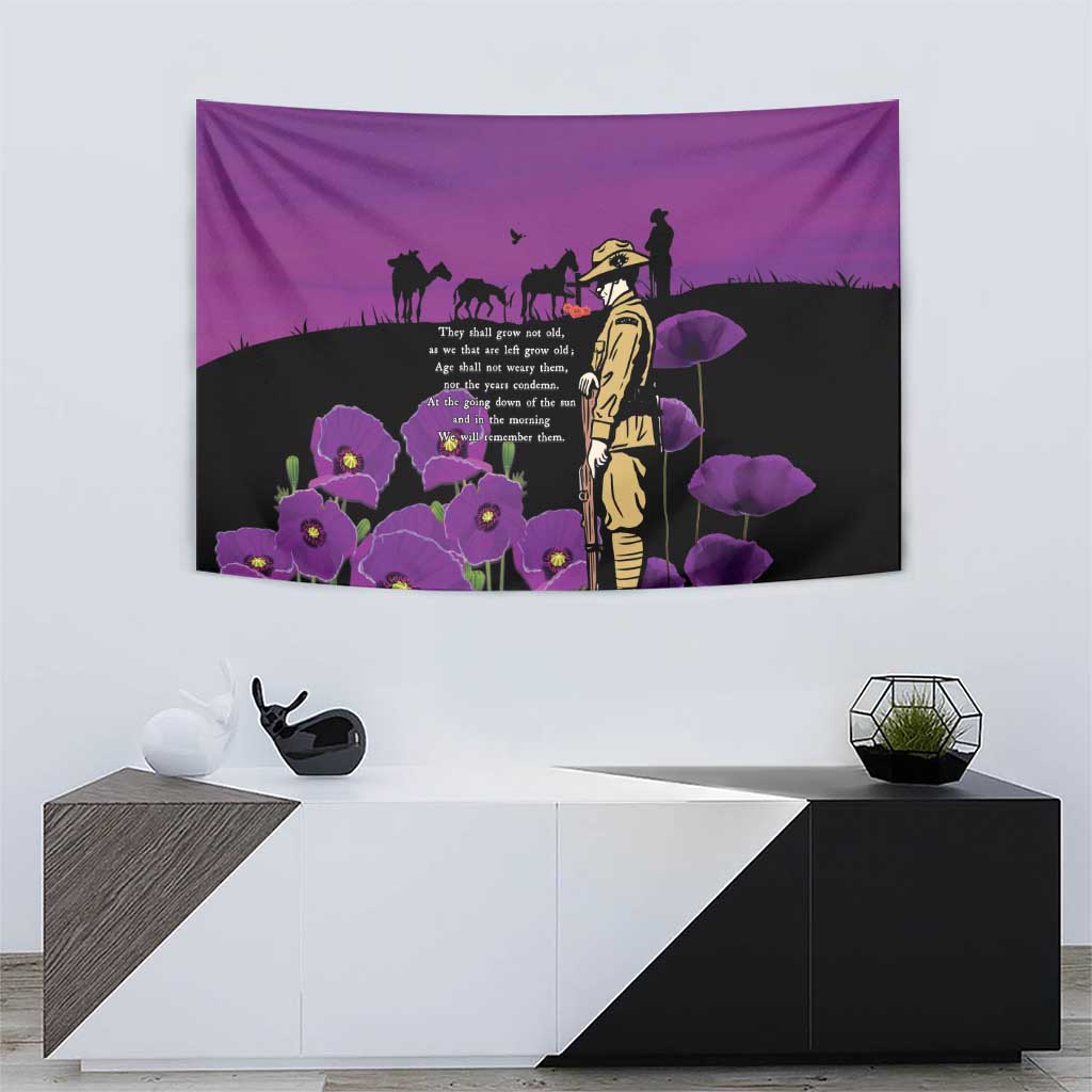 ANZAC Soldier and War Animals Tapestry We Will Remember Them