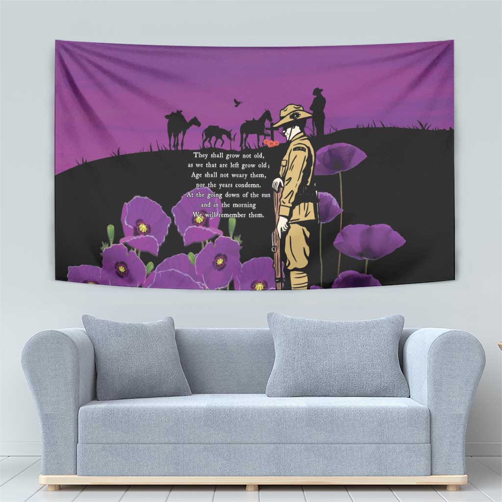 ANZAC Soldier and War Animals Tapestry We Will Remember Them