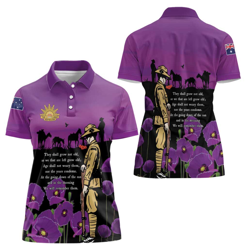ANZAC Soldier and War Animals Women Polo Shirt We Will Remember Them