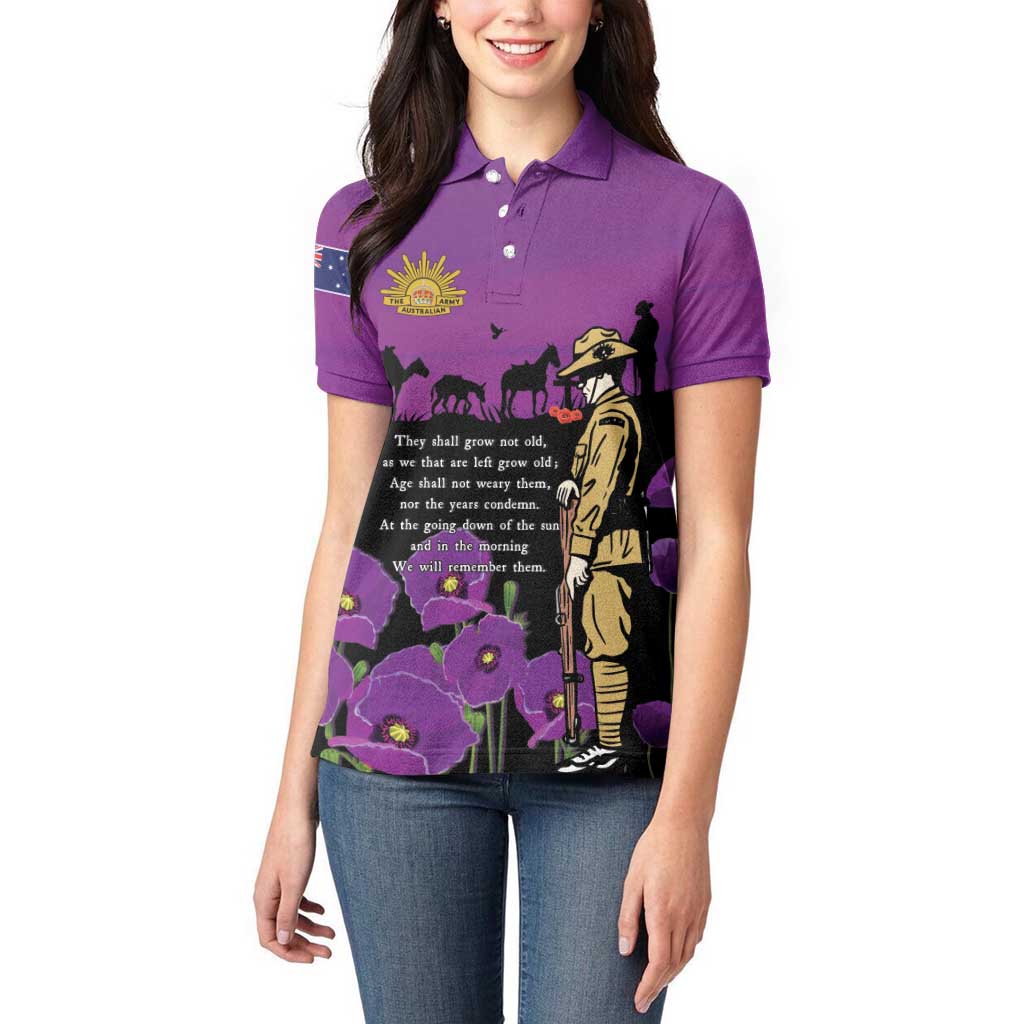 ANZAC Soldier and War Animals Women Polo Shirt We Will Remember Them