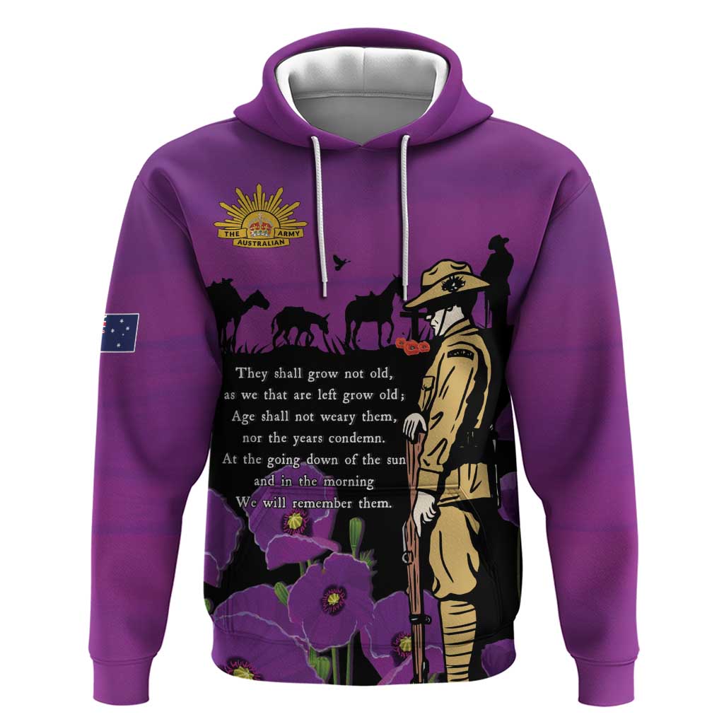 ANZAC Soldier and War Animals Zip Hoodie We Will Remember Them LT15 Pullover Hoodie Purple - Polynesian Pride