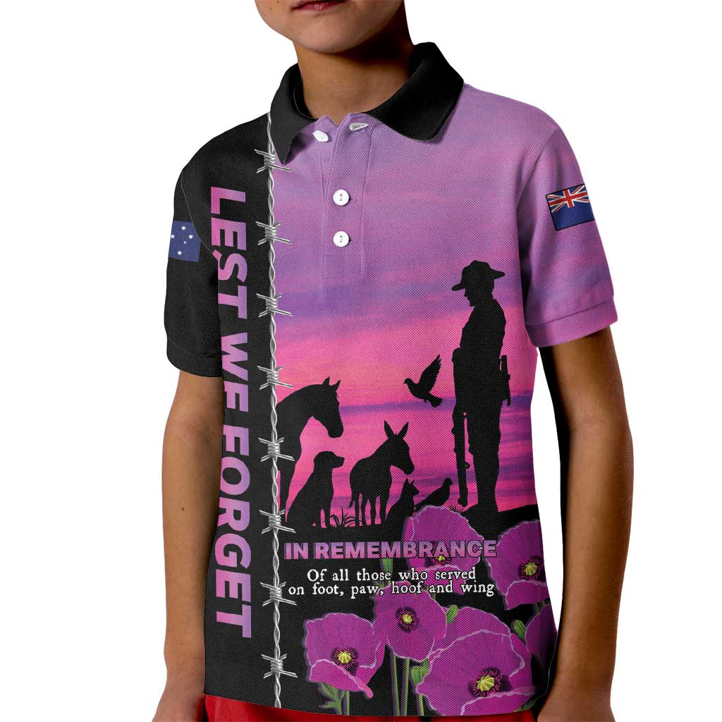 Personalised ANZAC War Animals Kid Polo Shirt Lest We Forget Memorial