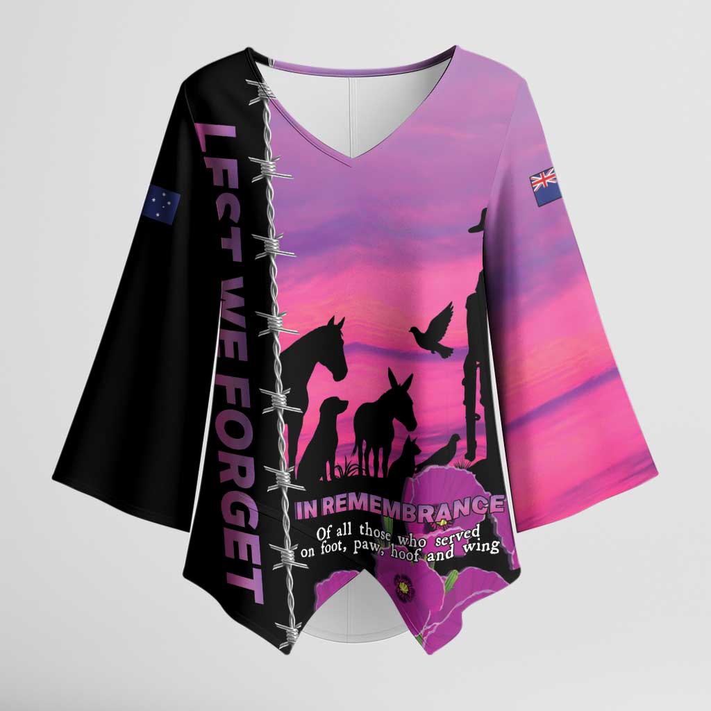 Personalised ANZAC War Animals Kimono Sleeve Blouse Lest We Forget Memorial