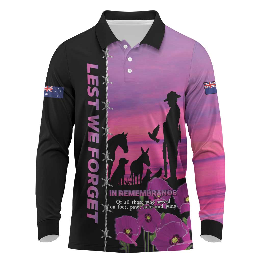 Personalised ANZAC War Animals Long Sleeve Polo Shirt Lest We Forget Memorial