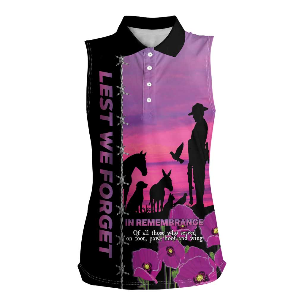 Personalised ANZAC War Animals Women Sleeveless Polo Shirt Lest We Forget Memorial