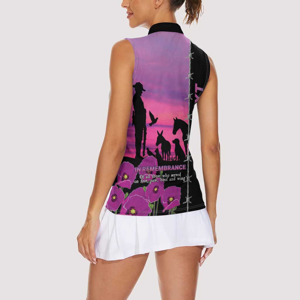 Personalised ANZAC War Animals Women Sleeveless Polo Shirt Lest We Forget Memorial