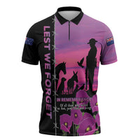 Personalised ANZAC War Animals Zipper Polo Shirt Lest We Forget Memorial