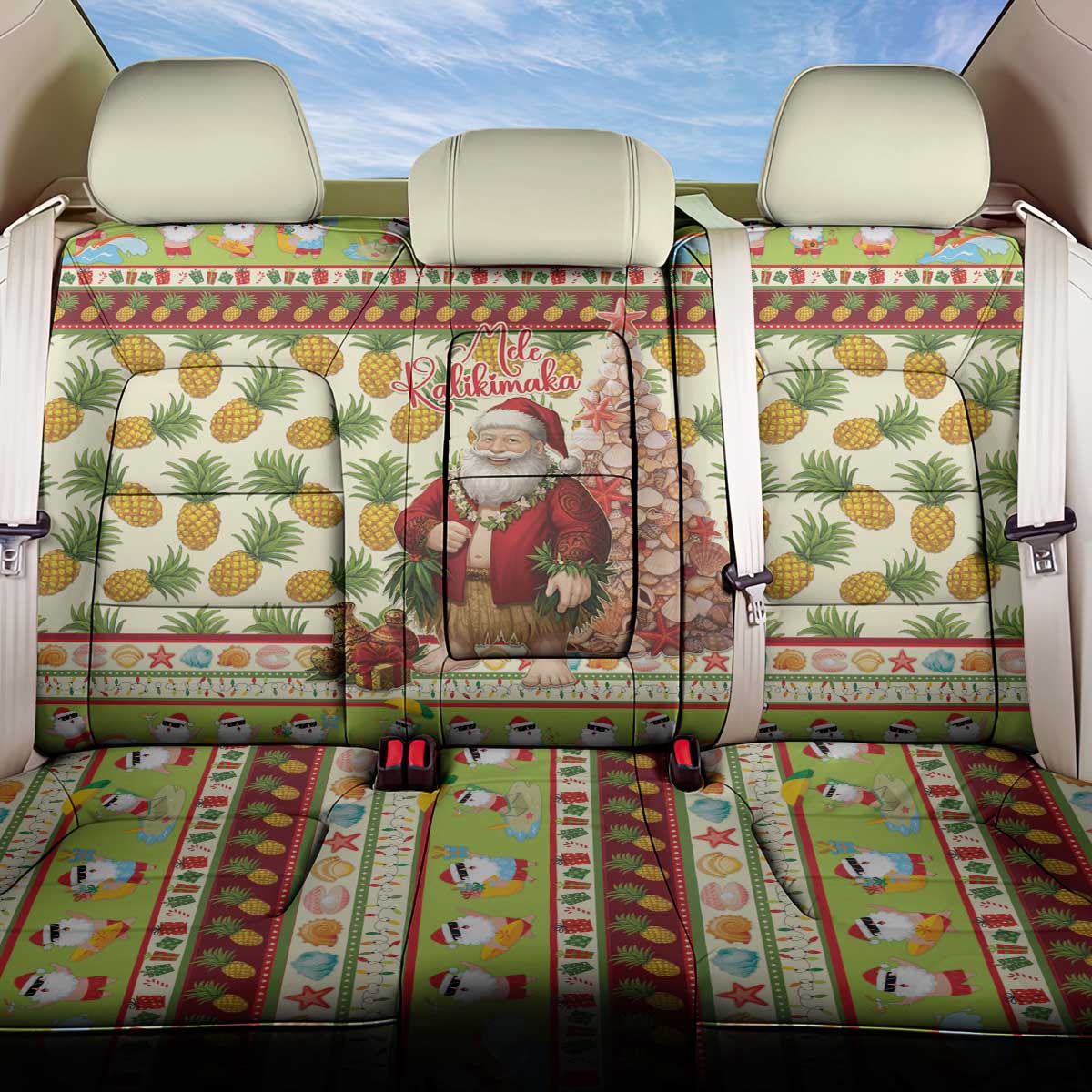 Hawaiian Santa Aloha Pineapple Christmas Back Car Seat Cover Mele Kalikimaka LT15 One Size Cream - Polynesian Pride