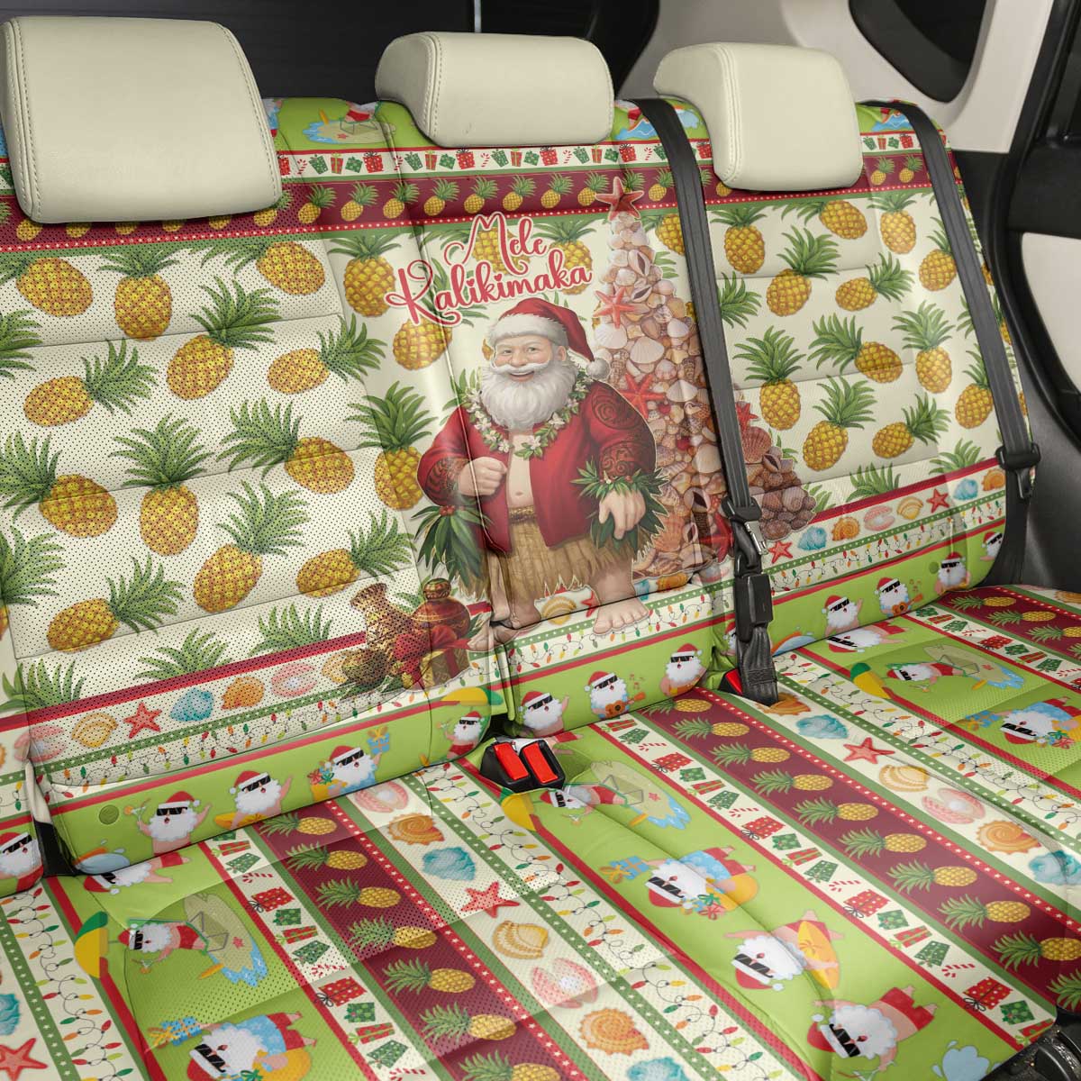 Hawaiian Santa Aloha Pineapple Christmas Back Car Seat Cover Mele Kalikimaka LT15 - Polynesian Pride