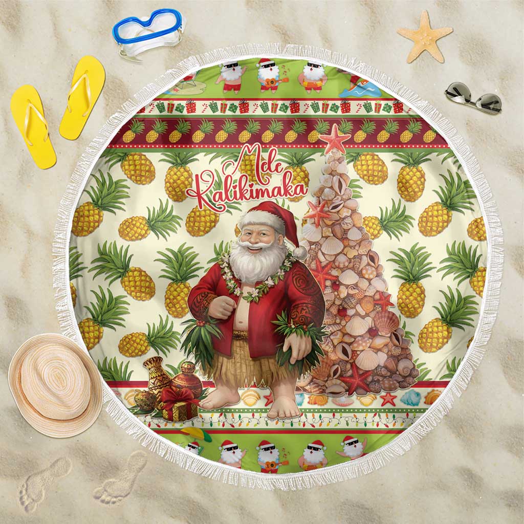 Hawaiian Santa Aloha Pineapple Christmas Beach Blanket Mele Kalikimaka LT15 One Size 150cm Cream - Polynesian Pride