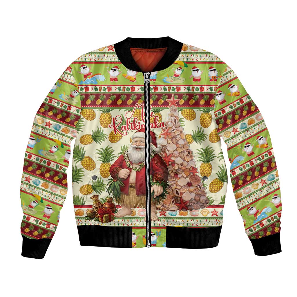 Hawaiian Santa Aloha Pineapple Christmas Bomber Jacket Mele Kalikimaka - Polynesian Pride