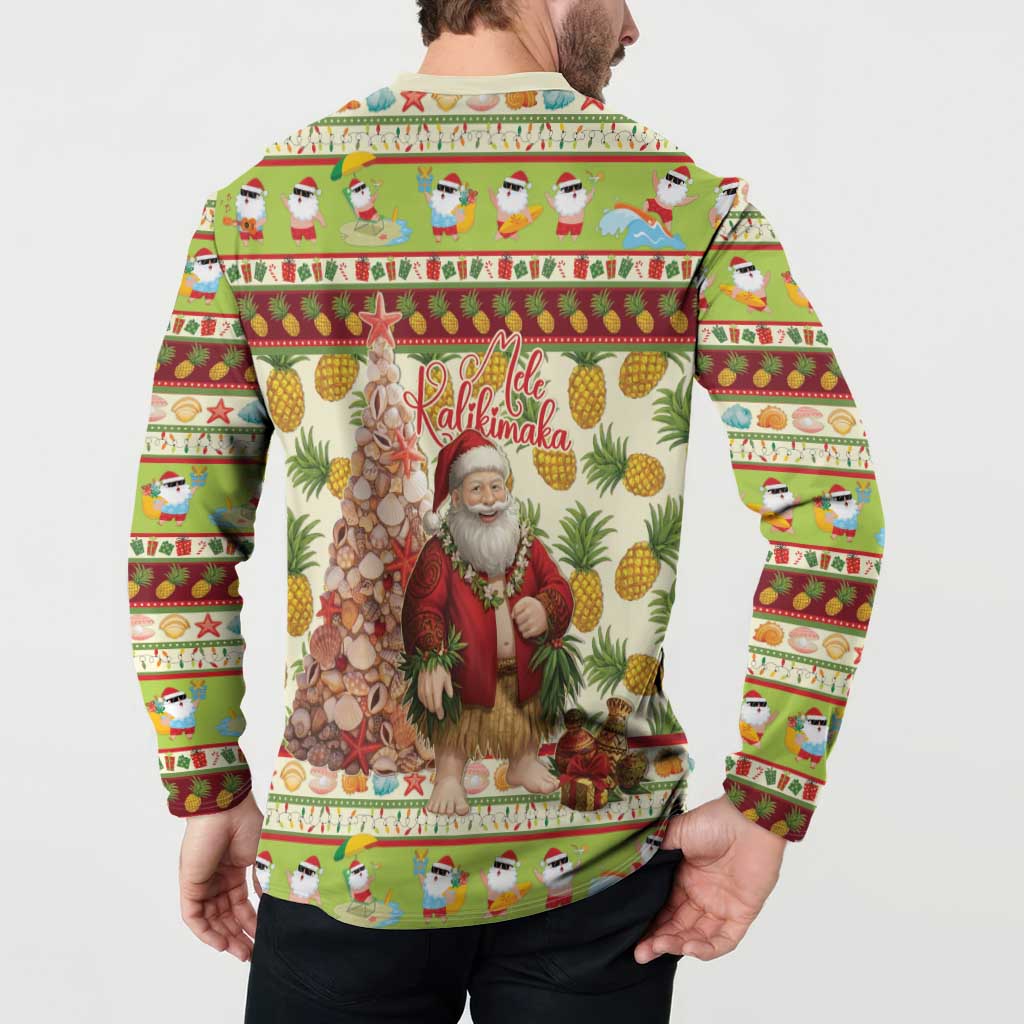 Hawaiian Santa Aloha Pineapple Christmas Button Sweatshirt Mele Kalikimaka - Polynesian Pride