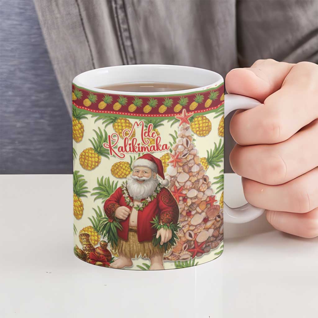 Hawaiian Santa Aloha Pineapple Christmas Ceramic Mug Mele Kalikimaka - Polynesian Pride
