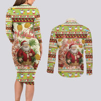 Hawaiian Santa Aloha Pineapple Christmas Couples Matching Long Sleeve Bodycon Dress and Long Sleeve Button Shirt Mele Kalikimaka - Polynesian Pride